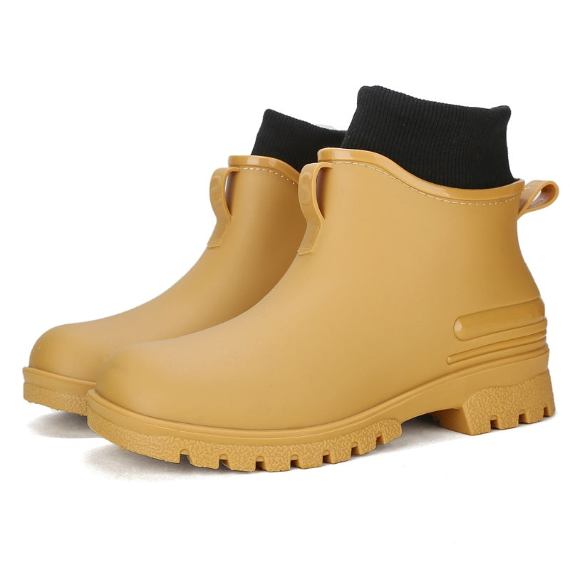 Water Shoes for Women, Chelsea Style with Fleece Lining, Short Rain Boots for Men, Low-Top Rubber Shoes for Men and Women, Non-Slip and Wear-Resistant