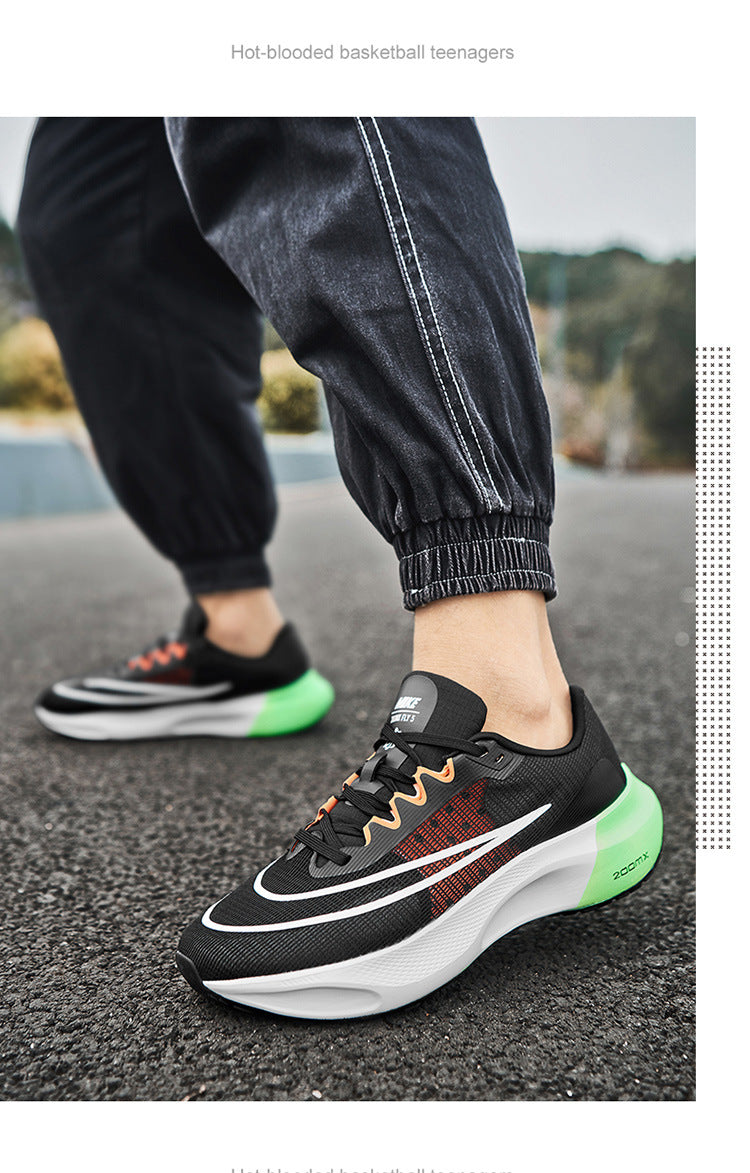 Men's Mesh Rebounding Cushioning Wear-Resistant Carbon Plate Lightweight Non-Slip Running Shoes Shock-Absorbing Flat-Soled Running Shoes Thin Low-Cut Style