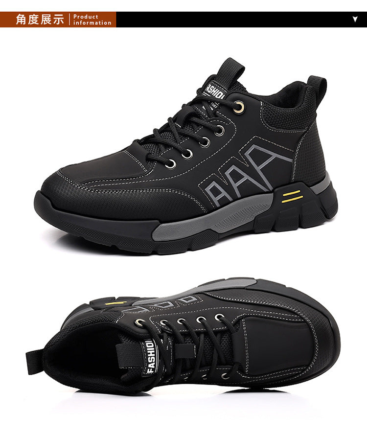 Youth Workwear Men's Shoes Autumn Casual Leather Shoes Men's Soft Sole All-match Fashionable sneaker Soft Leather Korean Style Trendy Shoes with Thick Sole