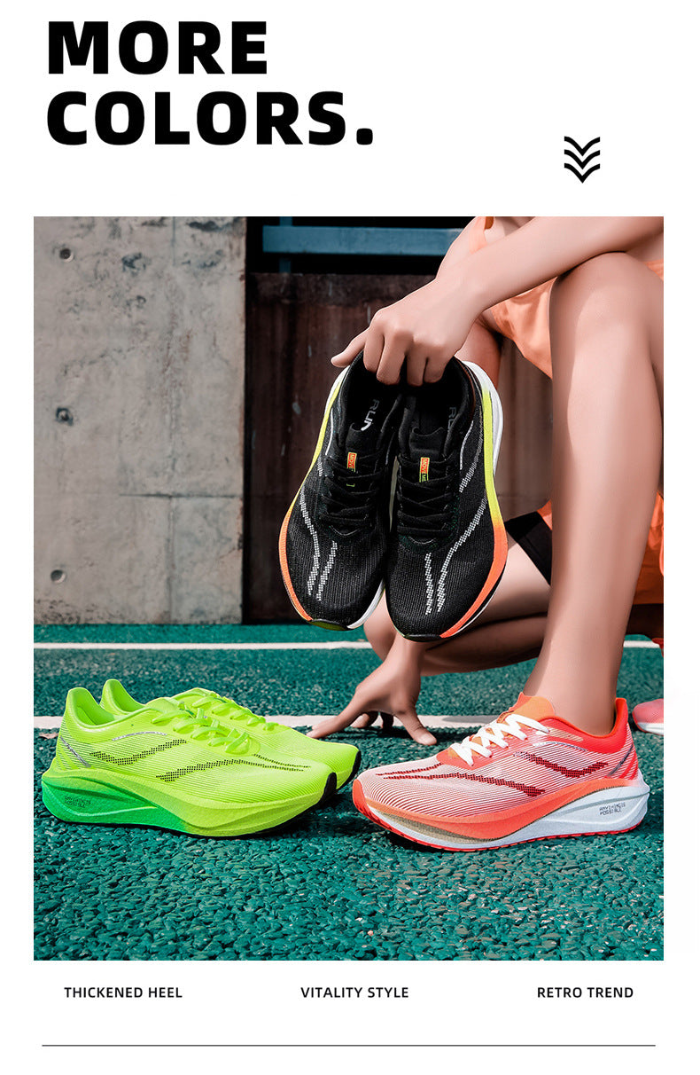 Summer Single Mesh Breathable Carbon Plate Running Shoes for Men, Body Test, High School Entrance Examination Racing Students, Professional Sports Shoes, Shock-Absorbing Running Shoes for Women