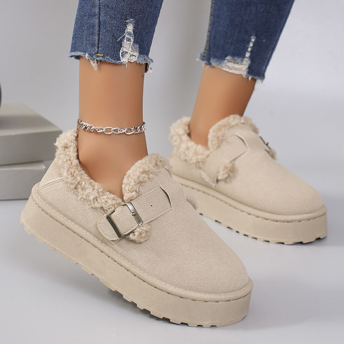 Retro Birkenstock Snow Shoes for Women, Fleece-Lined Loafers, 2026 New Winter Style, Slip-On Thick-Soled Warm Cotton Shoes