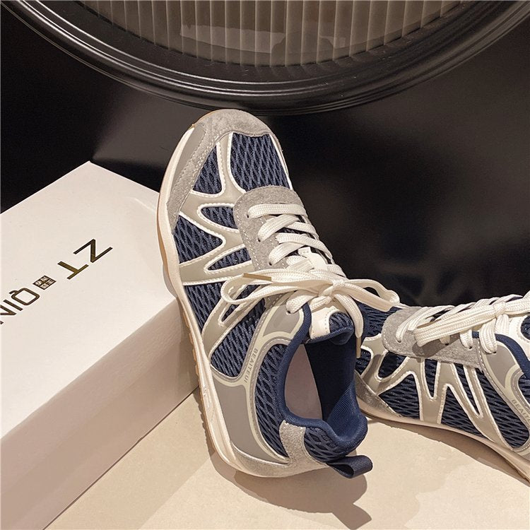 Summer Mesh Breathable Moral Training Shoes for Women 2025 New Versatile Mesh Forrest Gump Shoes Lace-Up Thick-Soled Casual Sports Shoes