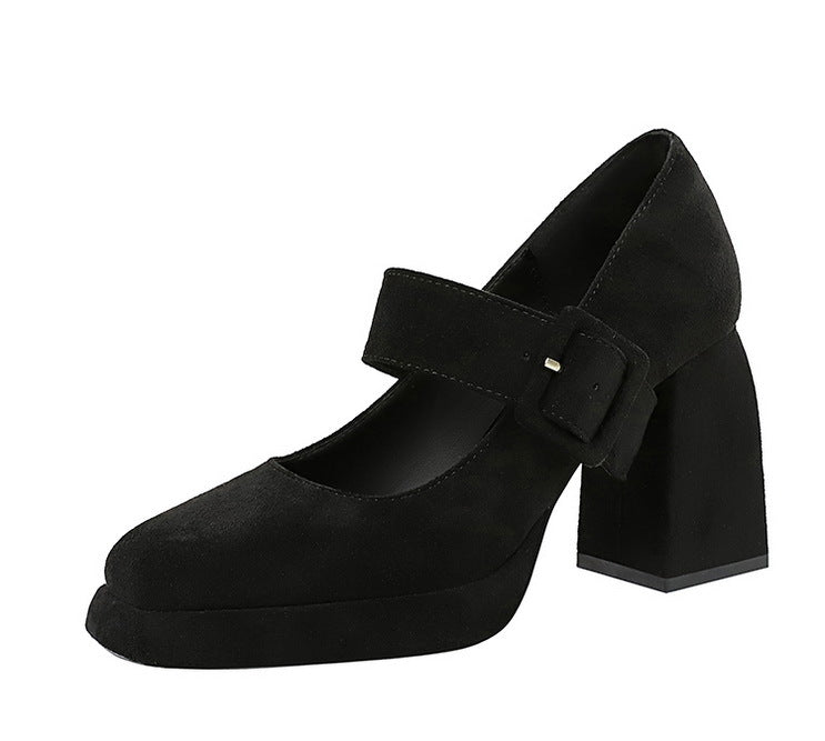 BIGTREE shoes Spring Chunky Women Pumps Belt buckle High Heels Square headed platform heels Suede Block Heels Ladies shoes New