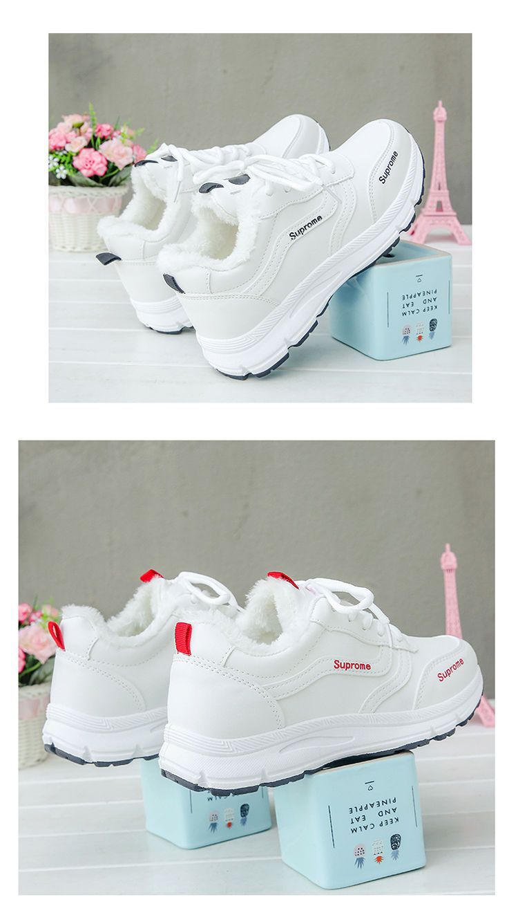 Sneakers Women's Shoes Spring 2022 New ins All-match Running Shoes Winter Fleece-added Cotton Shoes Casual White Shoes