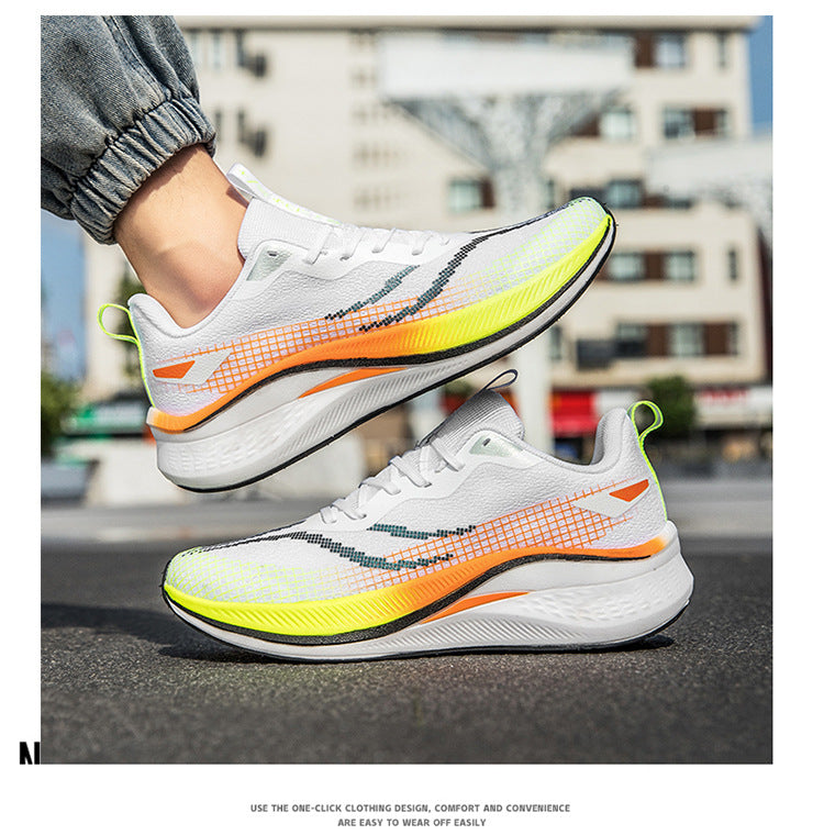 Running Shoes, Sports Shoes, Racing Shock-Absorbing Ultra-Light Running Shoes for Male Teenagers and Students, Carbon Plate Racing Breathable Fly-Woven Mesh