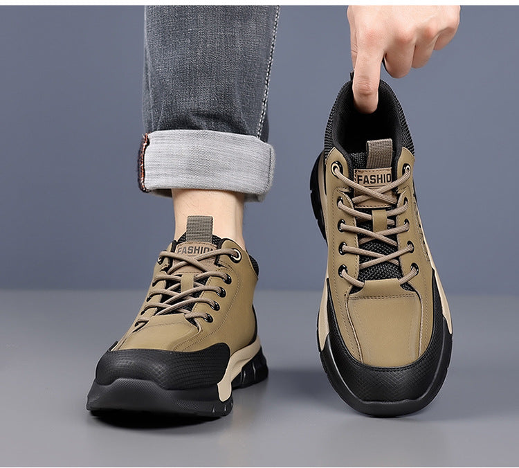 Youth Workwear Men's Shoes Autumn Casual Leather Shoes Men's Soft Sole All-match Fashionable sneaker Soft Leather Korean Style Trendy Shoes with Thick Sole