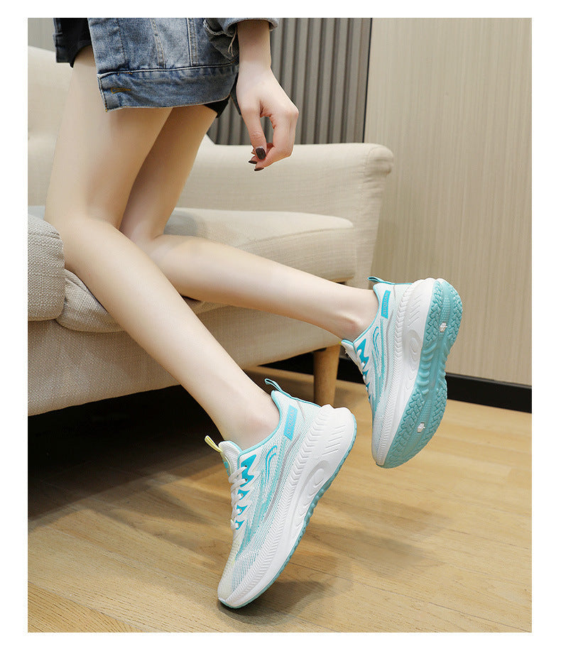 Summer Student Shock-Absorbing High School Entrance Examination Sports Shoes Standing Long Jump Track and Field Sports Running Shoes Fly Woven White Shoes for Women