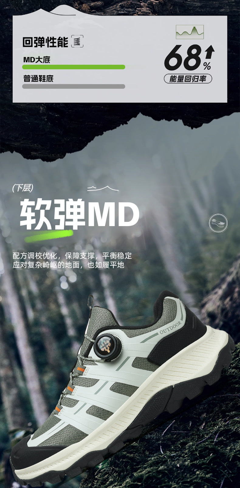 Rotating Buckle Anti-Slip Hiking Shoes for Men, Water-Repellent Cross-Country Running Shoes, Cushioning Outdoor Sports Shoes, Wear-Resistant Hiking Shoes