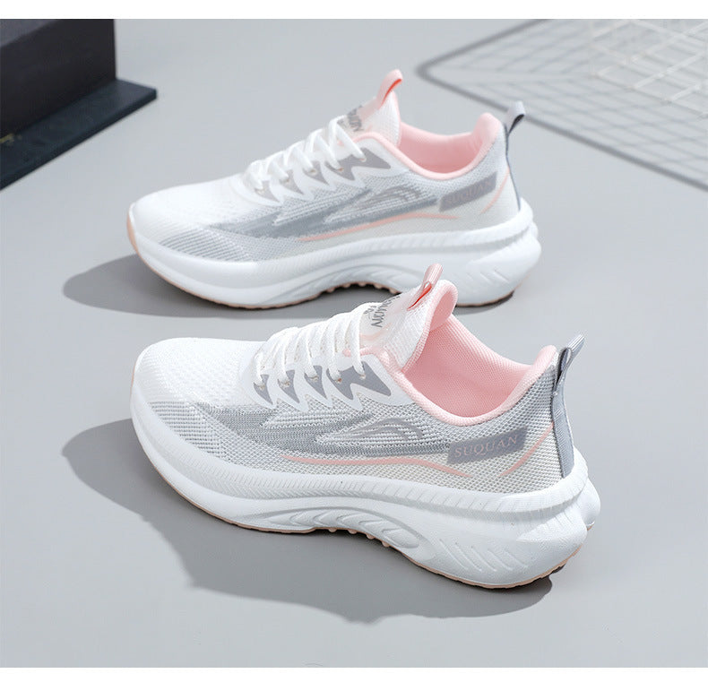 Summer Student Shock-Absorbing High School Entrance Examination Sports Shoes Standing Long Jump Track and Field Sports Running Shoes Fly Woven White Shoes for Women