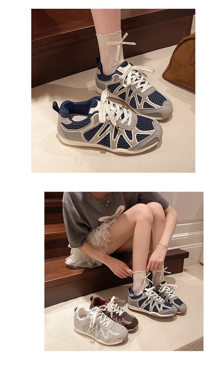 Summer Mesh Breathable Moral Training Shoes for Women 2025 New Versatile Mesh Forrest Gump Shoes Lace-Up Thick-Soled Casual Sports Shoes