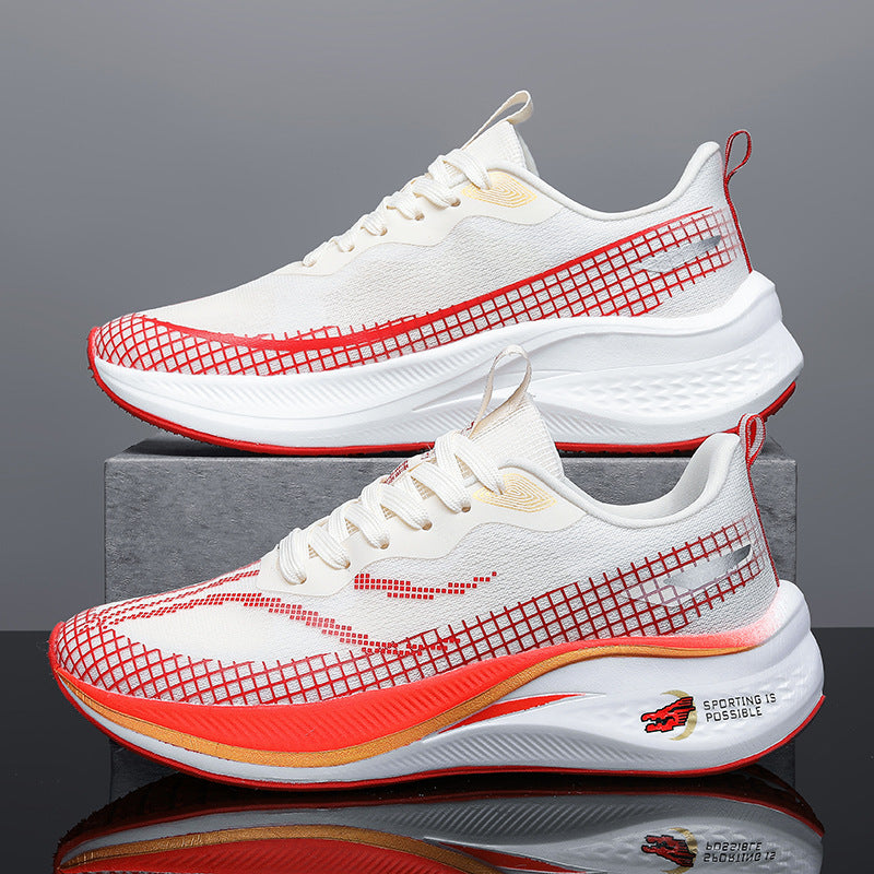 Running Shoes, Sports Shoes, Racing Shock-Absorbing Ultra-Light Running Shoes for Male Teenagers and Students, Carbon Plate Racing Breathable Fly-Woven Mesh