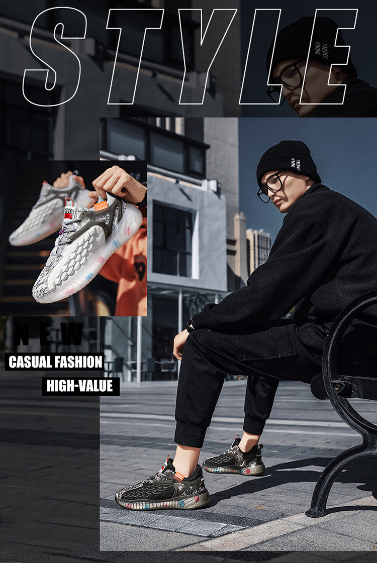 Sports Shoes for Men, Spring and Summer New Style, Fish Scale Fly-Knit Mesh Casual Shoes, Student Outdoor Fashion Trendy Casual Running Shoes