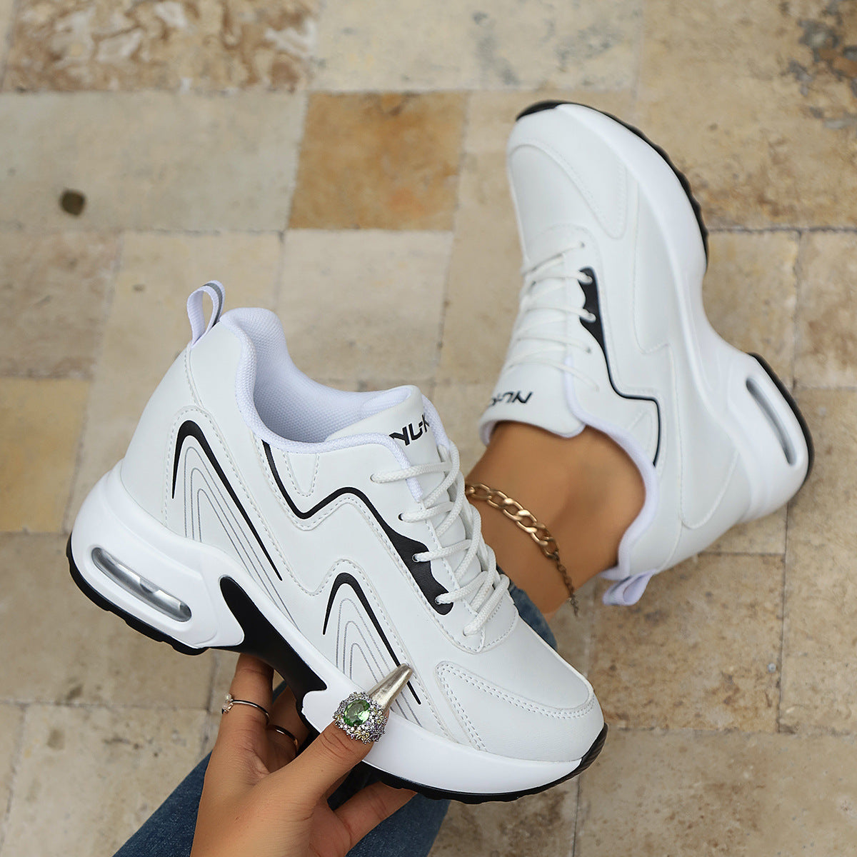 Summer Wear-Resistant Height-Increasing Dad Shoes Mesh Tendon Sole Running Shoes Breathable Non-Slip Sports Shoes