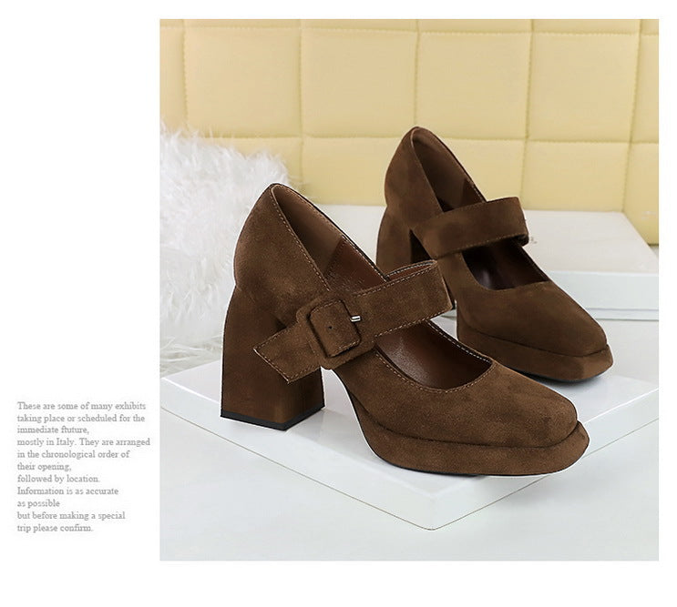 BIGTREE shoes Spring Chunky Women Pumps Belt buckle High Heels Square headed platform heels Suede Block Heels Ladies shoes New
