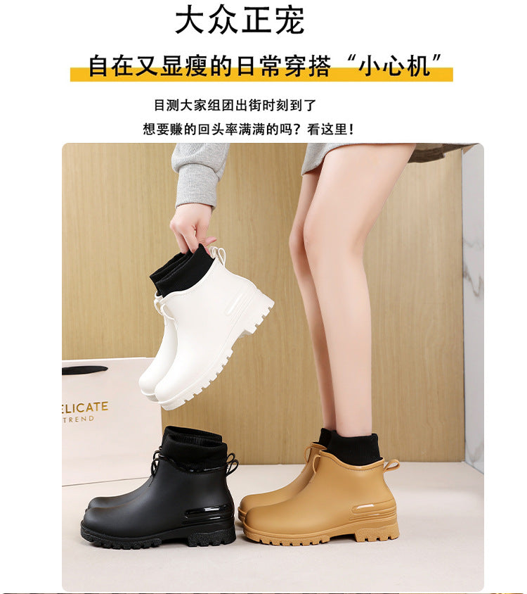 Water Shoes for Women, Chelsea Style with Fleece Lining, Short Rain Boots for Men, Low-Top Rubber Shoes for Men and Women, Non-Slip and Wear-Resistant