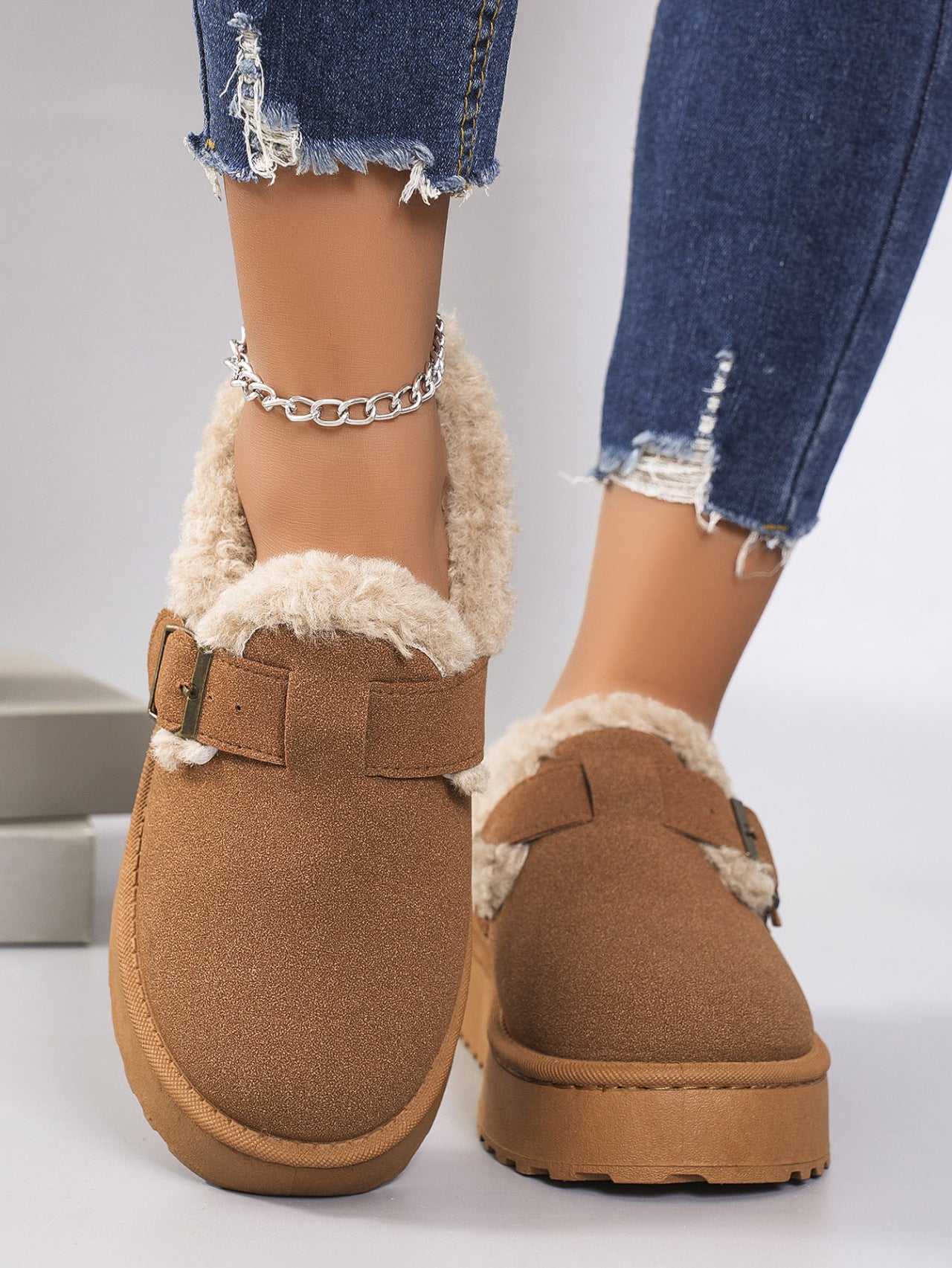 Retro Birkenstock Snow Shoes for Women, Fleece-Lined Loafers, 2026 New Winter Style, Slip-On Thick-Soled Warm Cotton Shoes