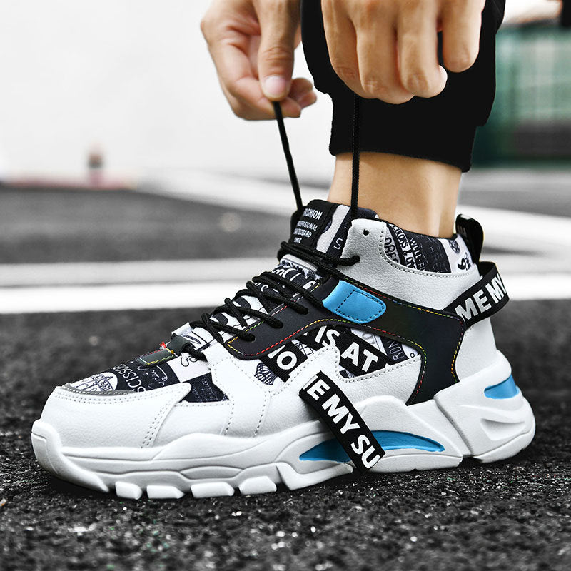 2024 New Fashionable Shoes Distinctive Autumn High-top Shoes Autumn and Winter Men's Shoes High-top Board Shoes Korean Fashionable Running Shoes for Students