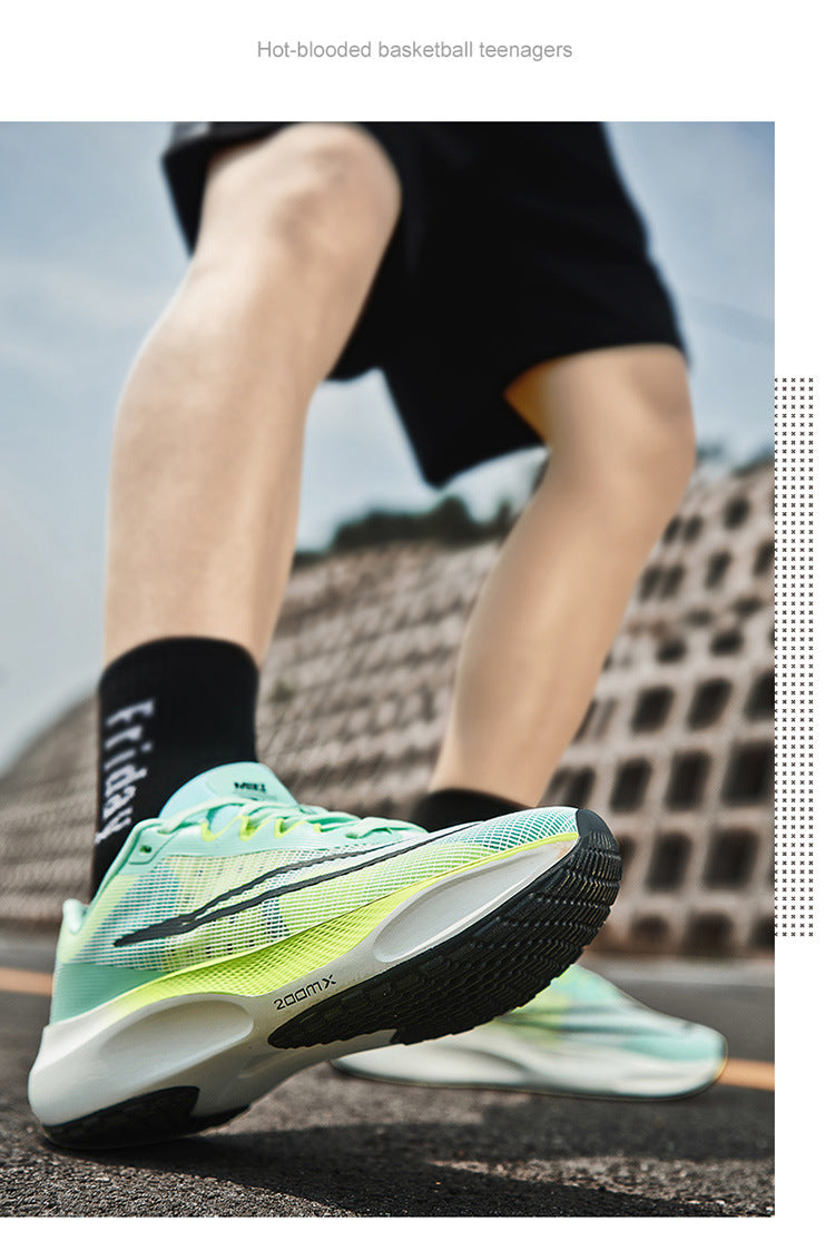 Men's Mesh Rebounding Cushioning Wear-Resistant Carbon Plate Lightweight Non-Slip Running Shoes Shock-Absorbing Flat-Soled Running Shoes Thin Low-Cut Style