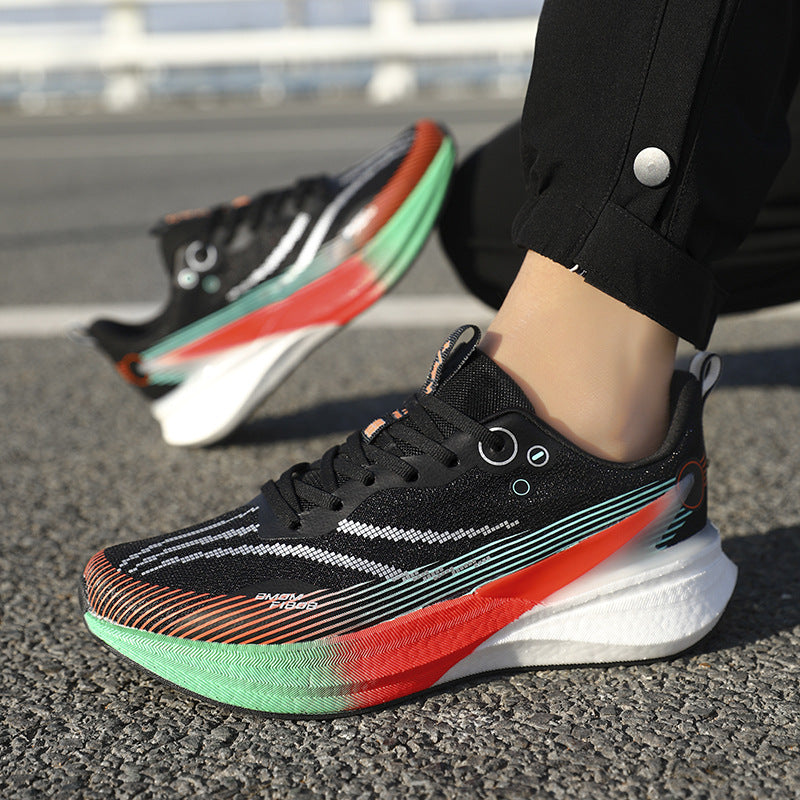 Running Shoes, Sports Shoes, Racing Shock-Absorbing Ultra-Light Running Shoes for Male Teenagers and Students, Carbon Plate Racing Breathable Fly-Woven Mesh