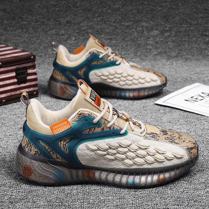 Sports Shoes for Men, Spring and Summer New Style, Fish Scale Fly-Knit Mesh Casual Shoes, Student Outdoor Fashion Trendy Casual Running Shoes
