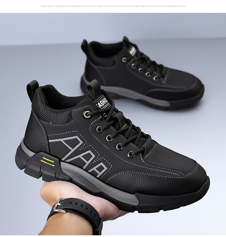 Youth Workwear Men's Shoes Autumn Casual Leather Shoes Men's Soft Sole All-match Fashionable sneaker Soft Leather Korean Style Trendy Shoes with Thick Sole