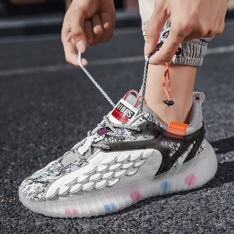 Sports Shoes for Men, Spring and Summer New Style, Fish Scale Fly-Knit Mesh Casual Shoes, Student Outdoor Fashion Trendy Casual Running Shoes