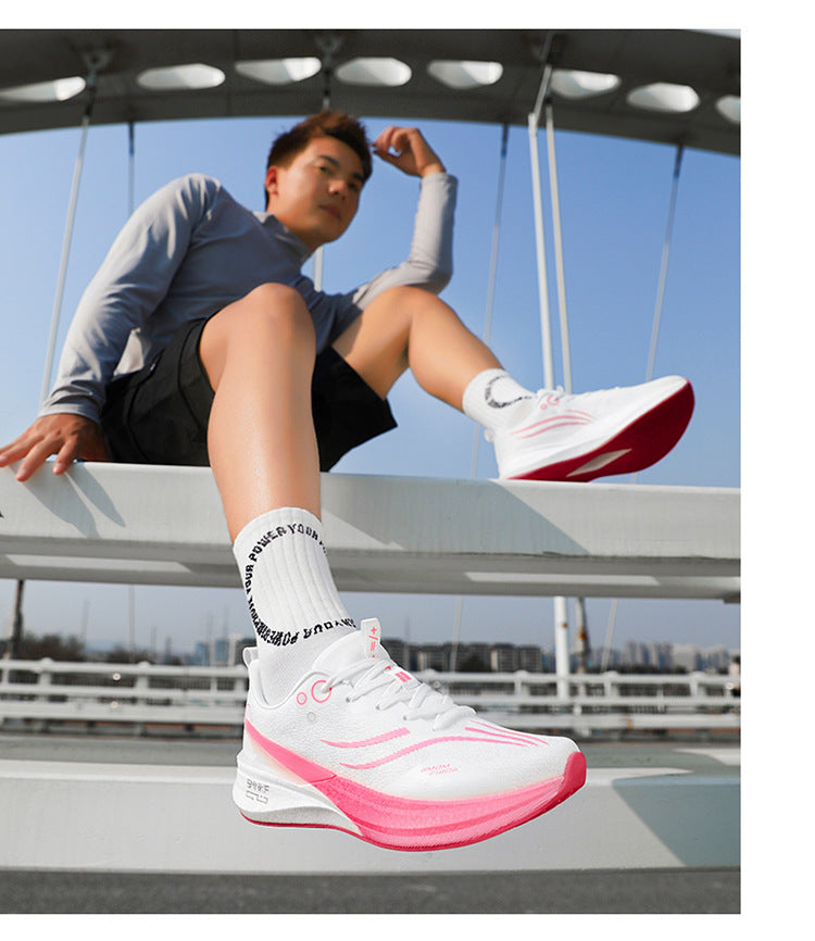 Running Shoes, Sports Shoes, Racing Shock-Absorbing Ultra-Light Running Shoes for Male Teenagers and Students, Carbon Plate Racing Breathable Fly-Woven Mesh