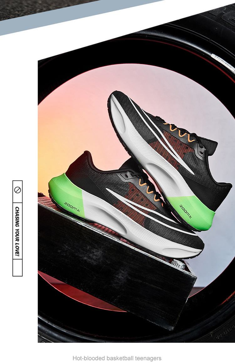Men's Mesh Rebounding Cushioning Wear-Resistant Carbon Plate Lightweight Non-Slip Running Shoes Shock-Absorbing Flat-Soled Running Shoes Thin Low-Cut Style
