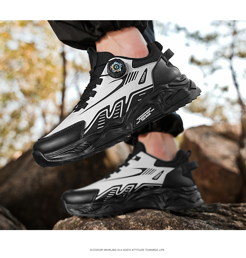 Men's Shoes Summer Breathable Lightweight Running Sports Trendy Shoes Non-slip Height-up Men's Slip-on Swivel Buckle Casual Shoes