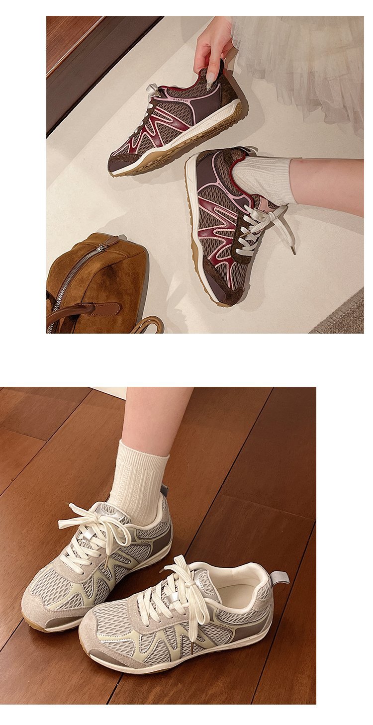 Summer Mesh Breathable Moral Training Shoes for Women 2025 New Versatile Mesh Forrest Gump Shoes Lace-Up Thick-Soled Casual Sports Shoes