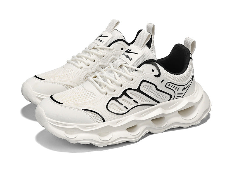 Warrior Men's Shoes 2026 New Model Breathable Hollow Soft Sole Shock Absorbing Lightweight Running Casual Sports Versatile Dad Sneakers