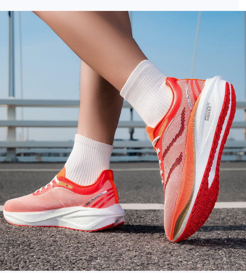 Summer Single Mesh Breathable Carbon Plate Running Shoes for Men, Body Test, High School Entrance Examination Racing Students, Professional Sports Shoes, Shock-Absorbing Running Shoes for Women