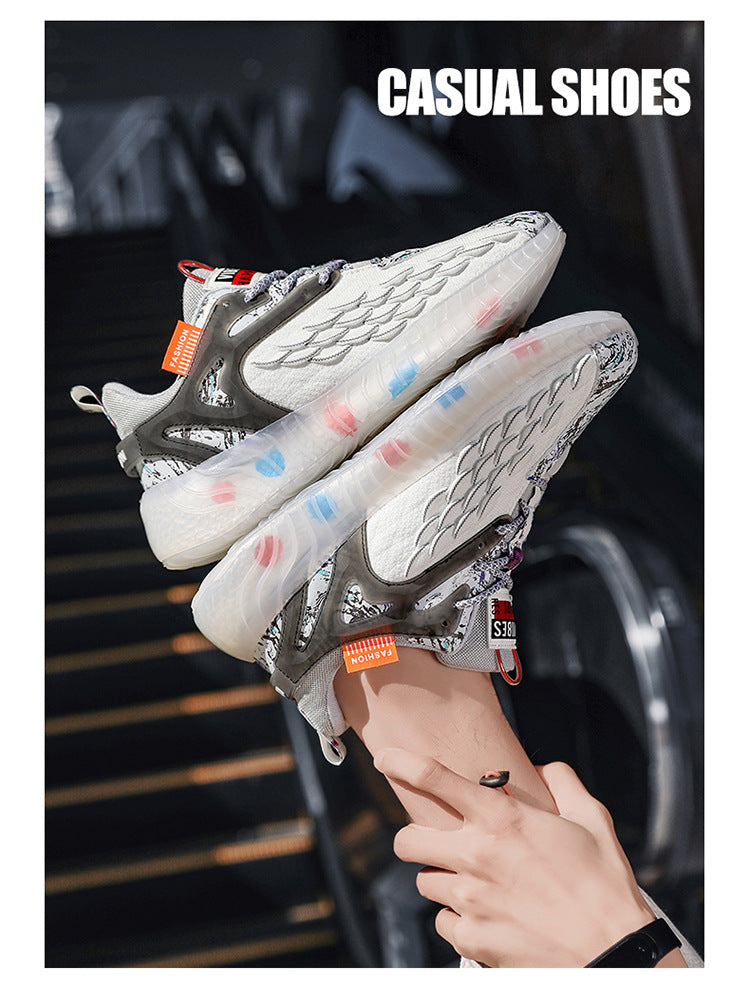 Sports Shoes for Men, Spring and Summer New Style, Fish Scale Fly-Knit Mesh Casual Shoes, Student Outdoor Fashion Trendy Casual Running Shoes