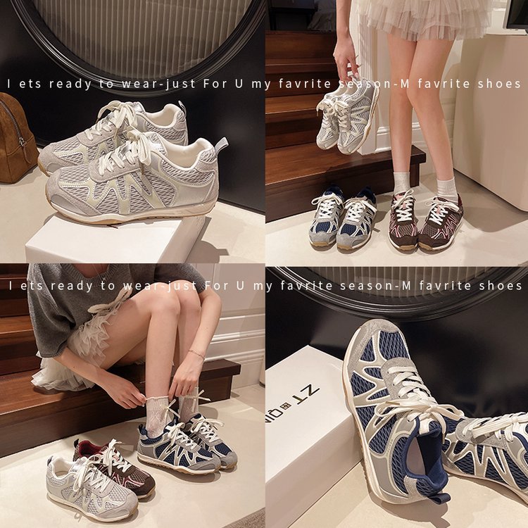 Summer Mesh Breathable Moral Training Shoes for Women 2025 New Versatile Mesh Forrest Gump Shoes Lace-Up Thick-Soled Casual Sports Shoes