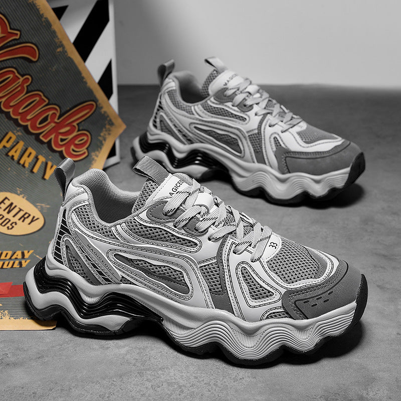 Autumn and Winter Height-Increasing Casual Running Shock-Absorbing Sports Shoes for Men, Youth Trendy Breathable Casual Mesh Dad Shoes