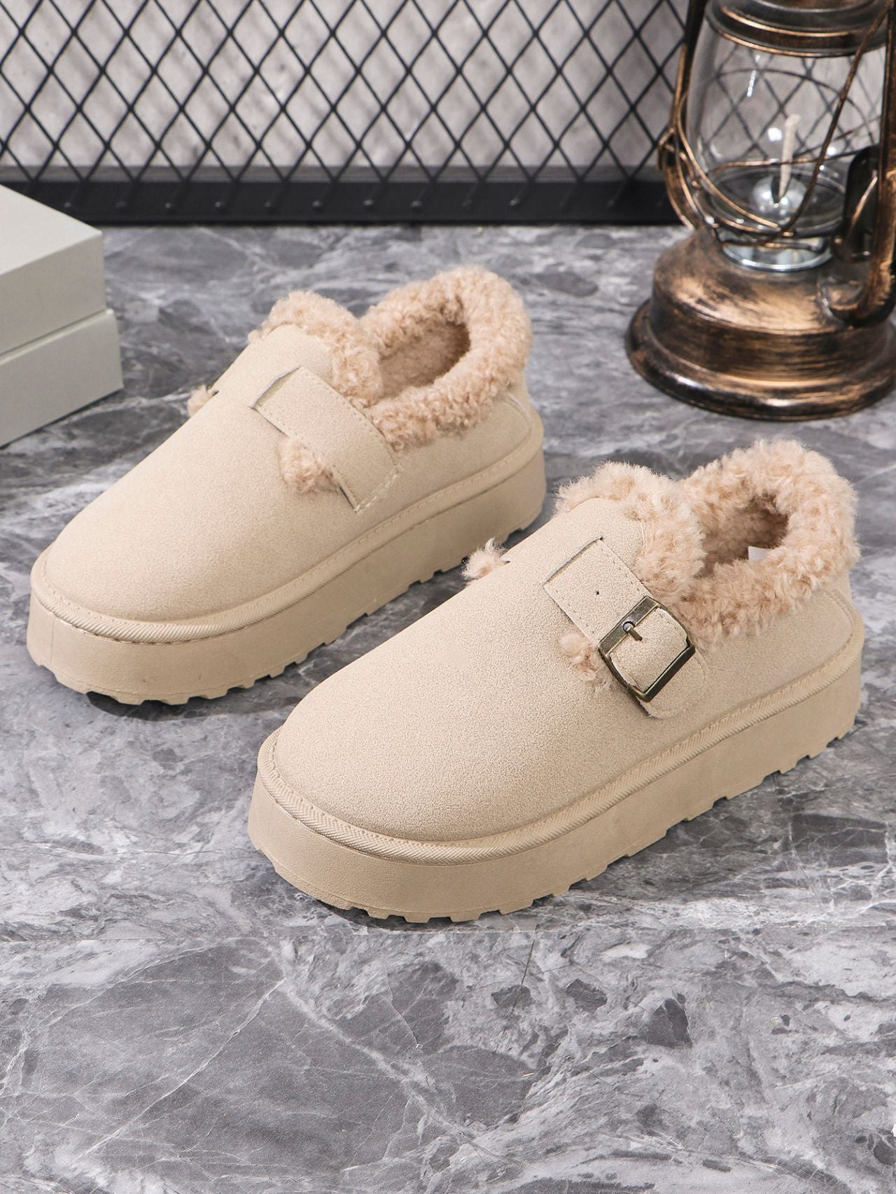 Retro Birkenstock Snow Shoes for Women, Fleece-Lined Loafers, 2026 New Winter Style, Slip-On Thick-Soled Warm Cotton Shoes