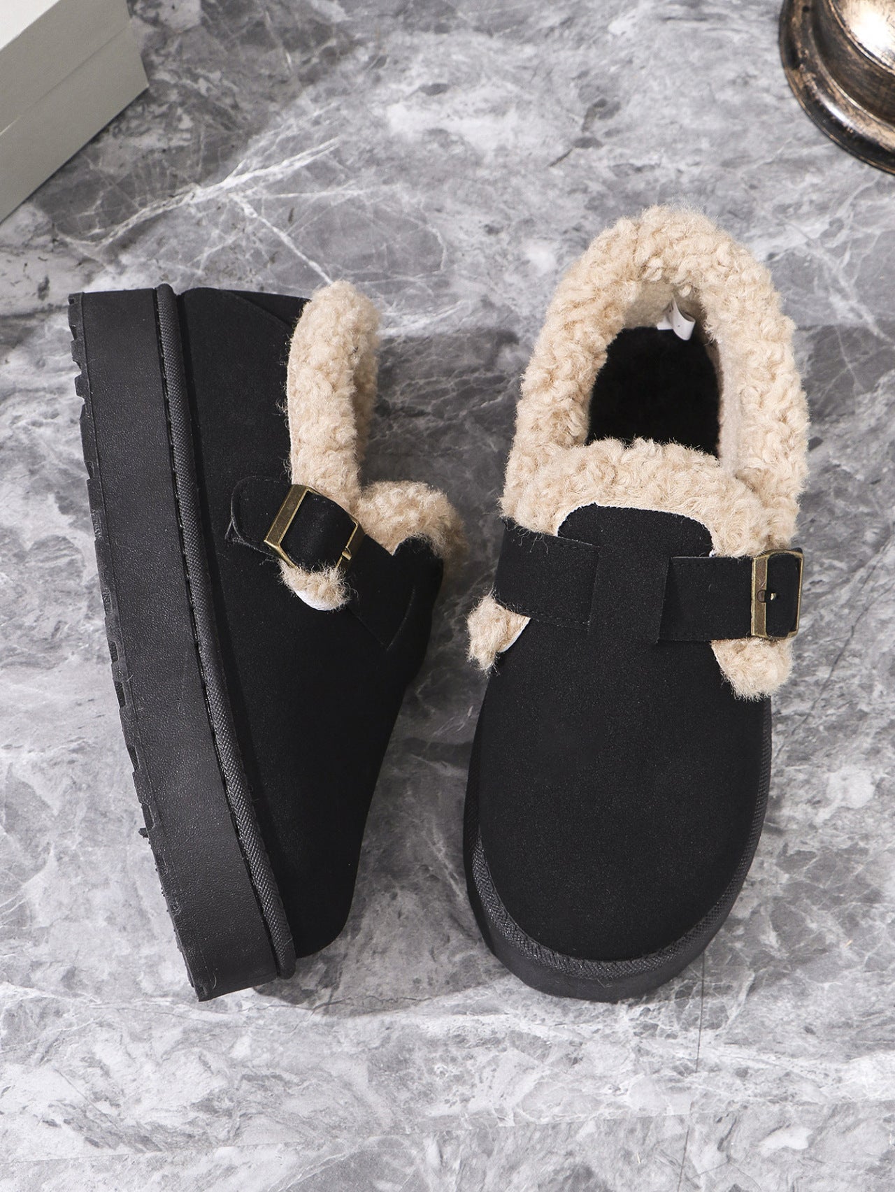 Retro Birkenstock Snow Shoes for Women, Fleece-Lined Loafers, 2026 New Winter Style, Slip-On Thick-Soled Warm Cotton Shoes