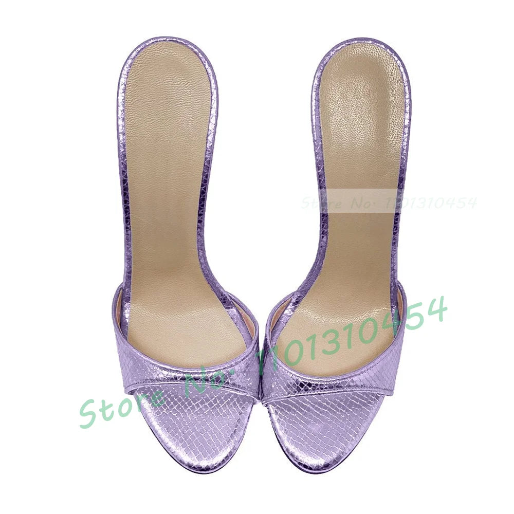 Snake Print Round Open Toe Slippers Women Casual Solid Outdoor Stiletto High Heels Shoes Female Customize Elegant Dress Slides
