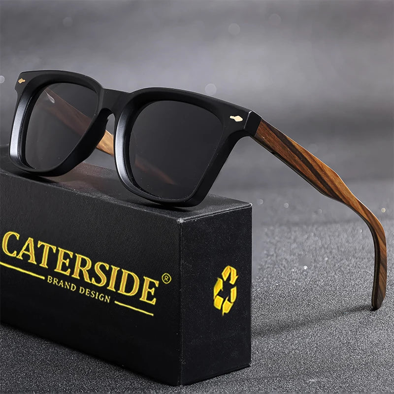 CATERSIDE Vintage Men Polarized Sunglasses High-Quality Solid Wood Legs Sun Glasses Fashion Women Party Travel Holiday Glasses BAZAARHUBO