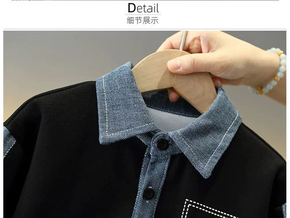 2026 Toddler Boys Clothes Set Spring Autumn Polo Collar Long Sleeve Sweatshirt Pants 2 Piece Outfits Kids Boys Casual Tracksuit BAZAARHUBO