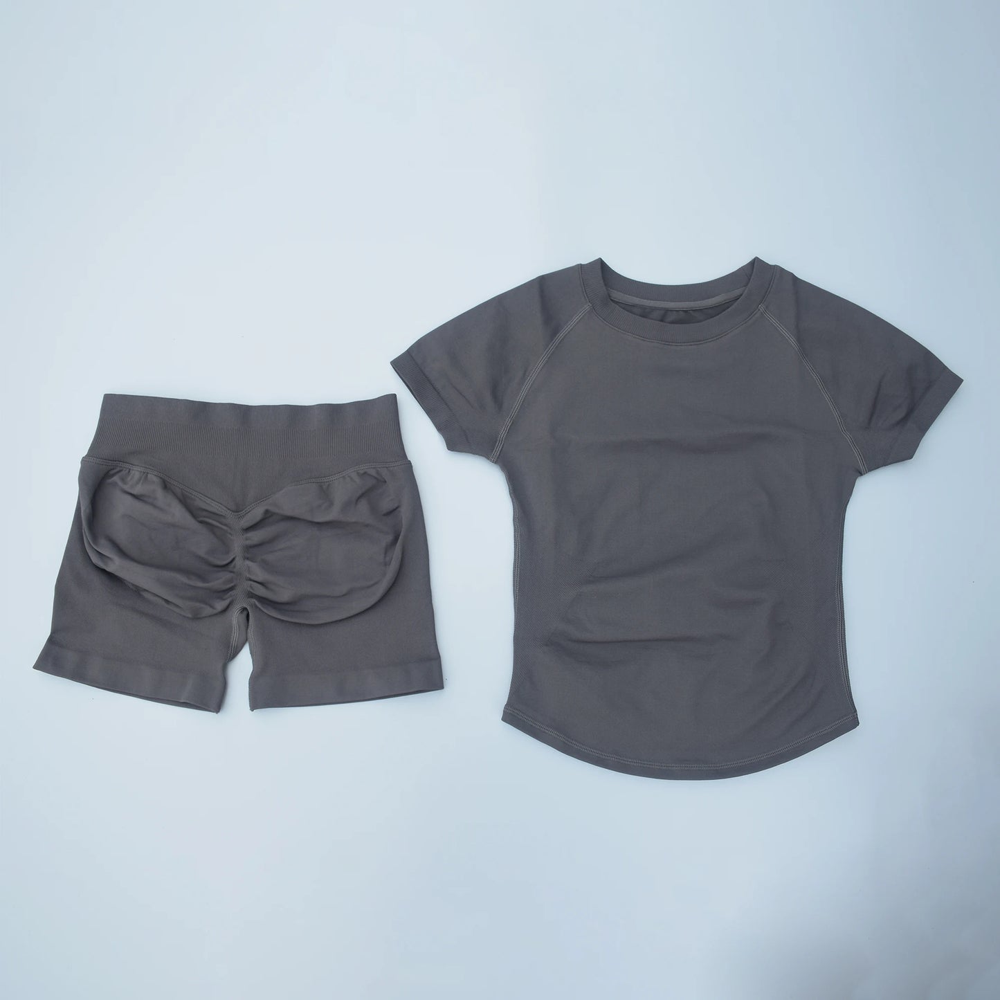 2 Pcs Sports Gym Sets Short Sleeve Seamless Clothing Fitness Set Women Workout Running Sports Short Leggings Suit