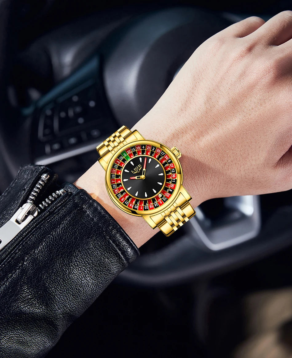 LIGE 2025 Creative Luxury Watches Men Roulette Game Dial Fashion Mens Watch Waterproof Luminous Steel Quartz Wristwatches Relojs