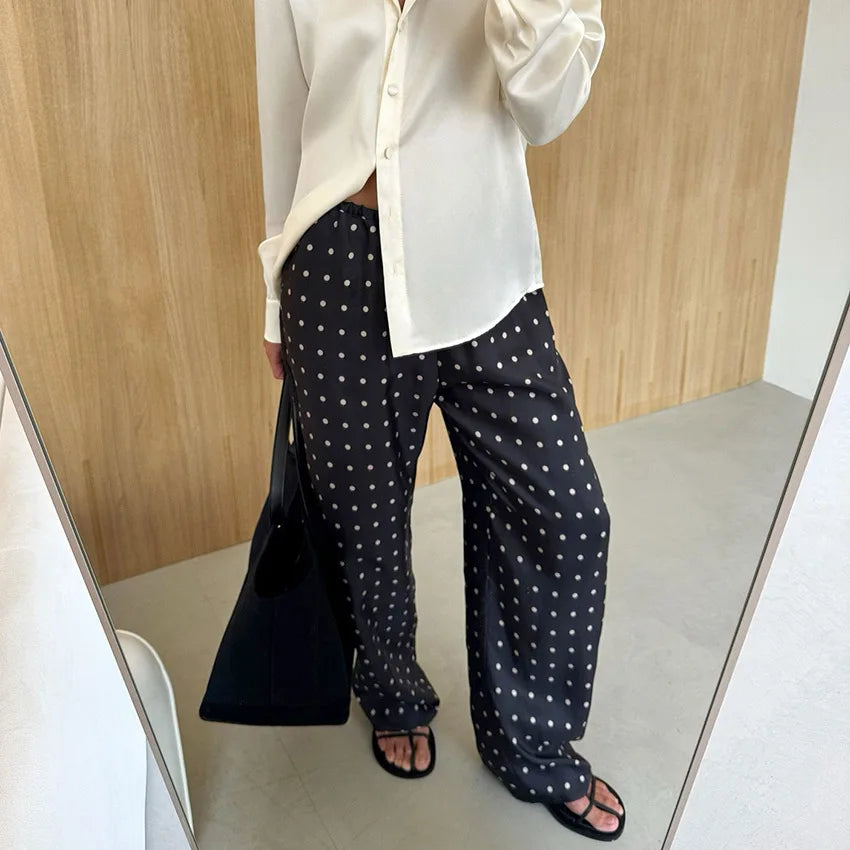 2025 autumn and winter new loose and comfortable polka dot long straight pants design temperament fashion casual commuting