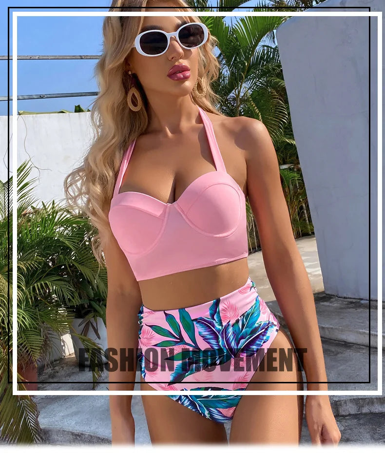 Sexy High-Waist Bikini Split Swimsuit Hard Baggy Two-Piece Swimming Suit Trendy Poolwear Beachwear Comfortable Supportive