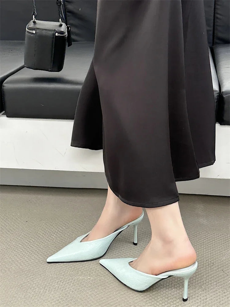 Eilyken Sexy Elegant Shallow Pointed Toe Mule Women Slippers Pumps Fashion Thin High Heels Stripper Dress Ladies Shoes