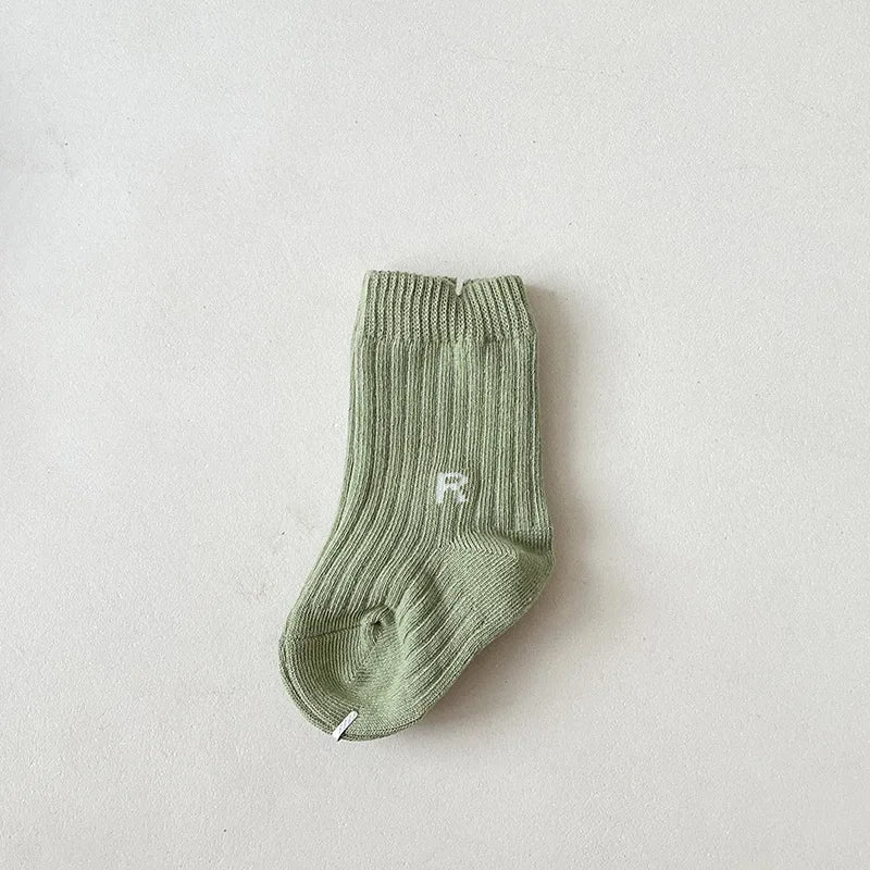 Korean Fashion Letter Socks Baby Boys Girls Breathable Soft Socks Infant Toddler Children Kids Casual Sport Socks 0-6years Old