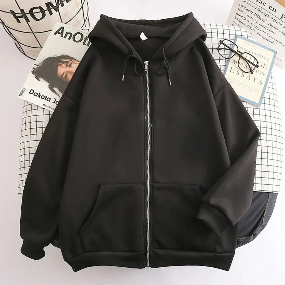 25 High Street Hoodie Men Solid Color Zip Up Long Sleeve Loose Jacket Coats Casual Hooded Sweatshirt Y2K Fashion Outdoor Clothes