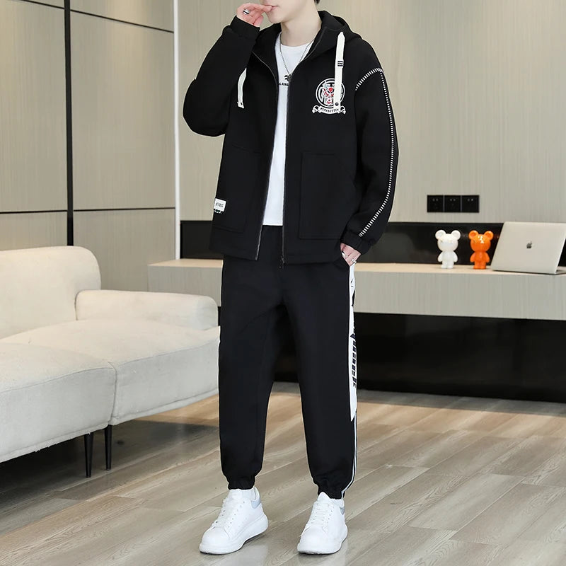 Hooded Jackets And Pants Two Piece Men's Sets 2026 Spring Autumn Youth Streetwear Tracksuits Outdoor Top Coats & Jogger Clothing