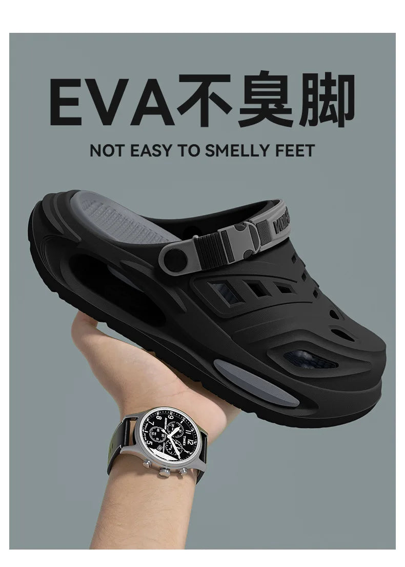 Thick-soled hole shoes for men, summer outdoor toe-caps slippers, sports sandals with anti-slip and sand-crawling feeling