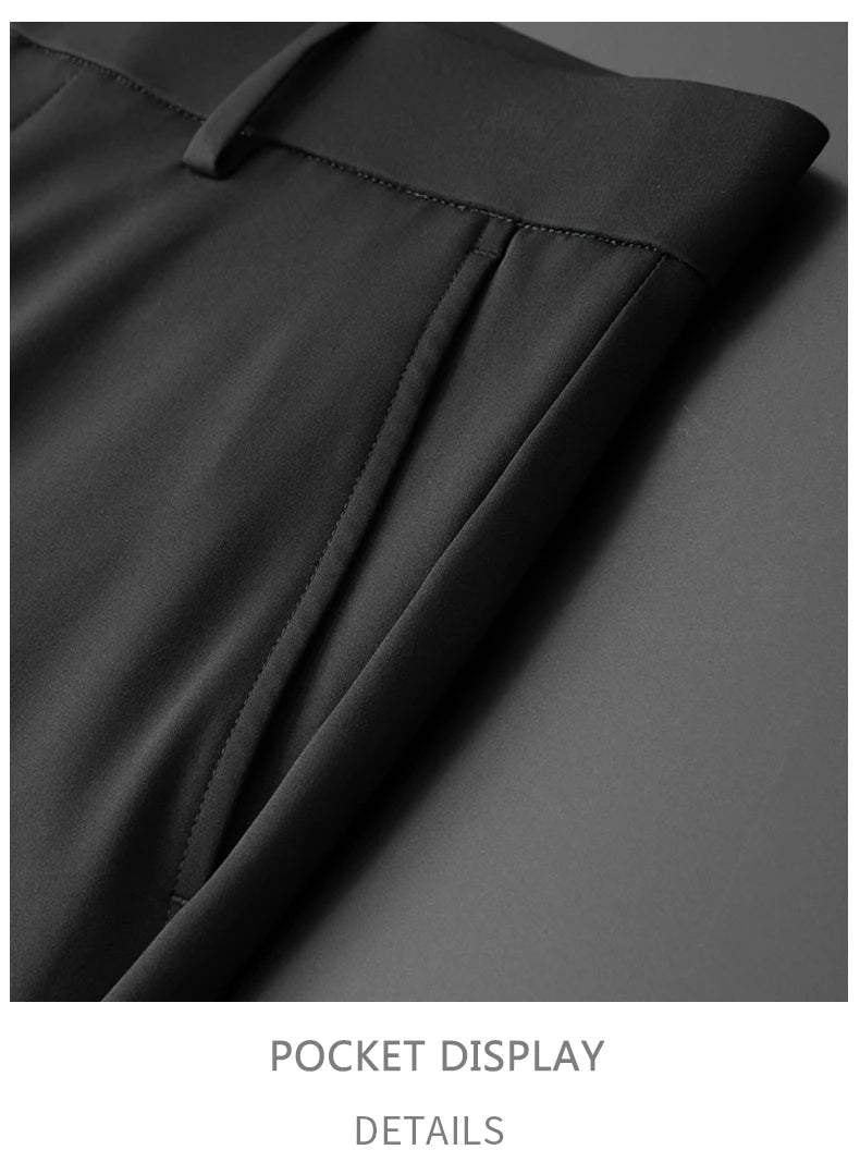 BROWON Brand Men Pants Summer New Business Fashion Straight Casual Pants Mid Light Elastic Loose Ice Silk Breathable Thin Pants